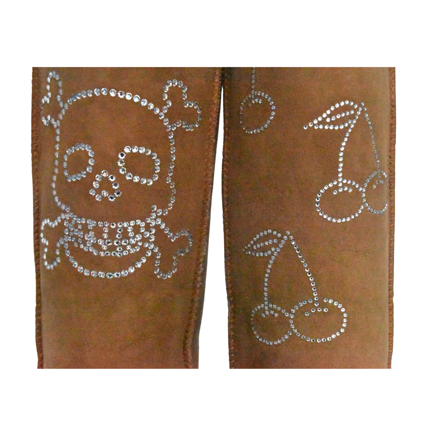 CLEARANCE CLASSIC TALL BOOTS CHESTNUT (with Swarovski skull/cherry design) - AU WOMEN'S 7 | MEN'S 6