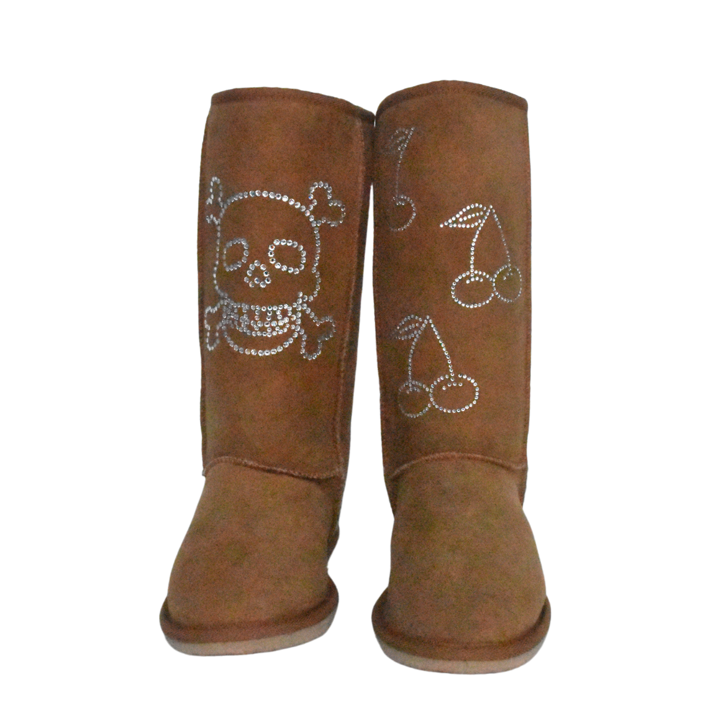 CLEARANCE CLASSIC TALL BOOTS CHESTNUT (with Swarovski skull/cherry design) - AU WOMEN'S 7 | MEN'S 6