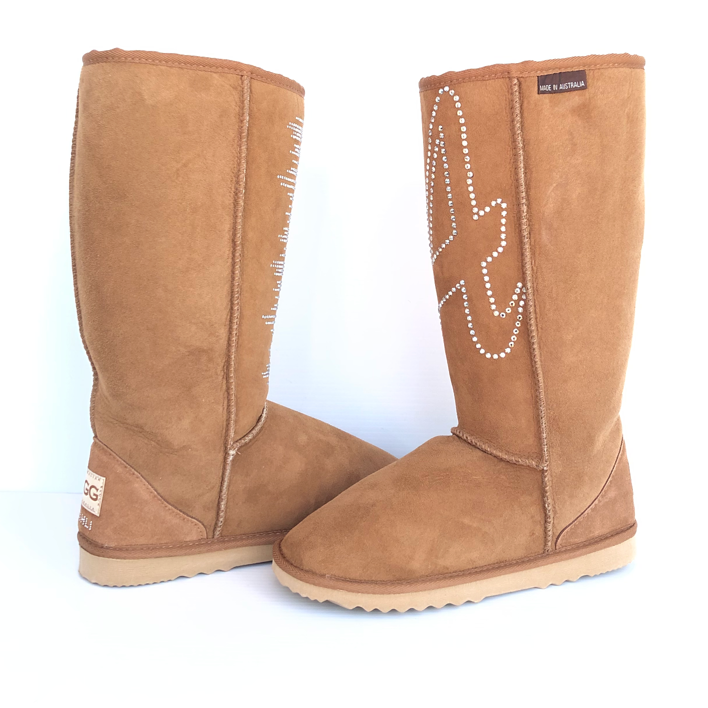 CLEARANCE CLASSIC TALL BOOTS CHESTNUT (with Swarovski design) - AU WOMEN'S 7 | MEN'S 6