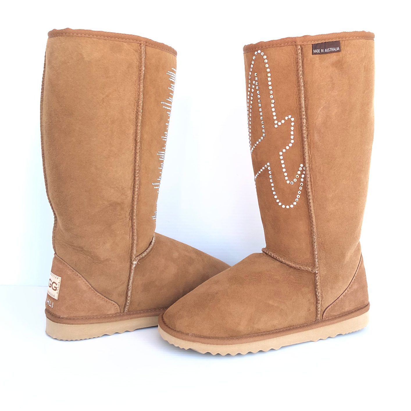 CLEARANCE CLASSIC TALL BOOTS CHESTNUT with Swarovski design AU WOM