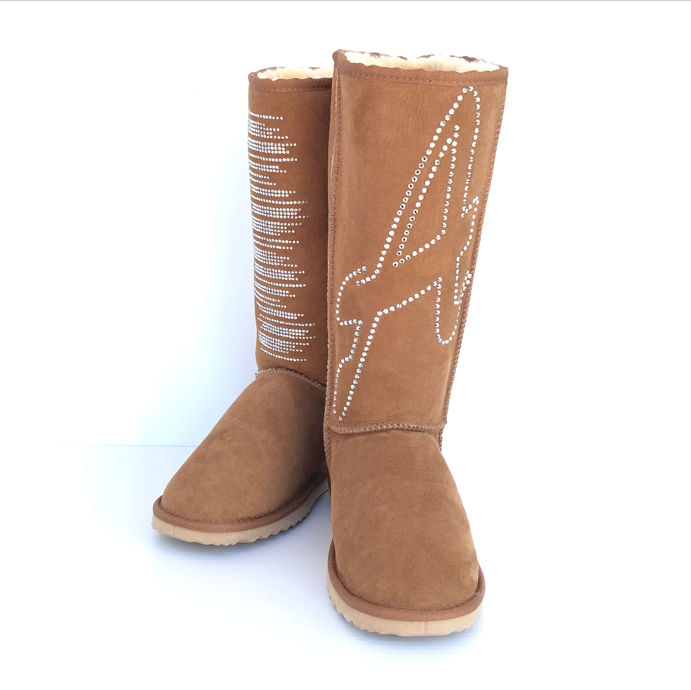 CLEARANCE CLASSIC TALL BOOTS CHESTNUT with Swarovski design AU WOM