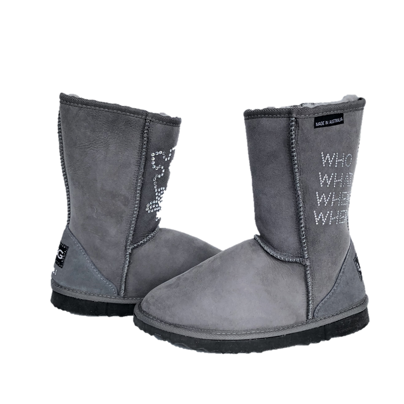 CLEARANCE SHORT DELUXE BOOTS GREY (with Swarovski design) - AU WOMEN'S 5 | MEN'S 4