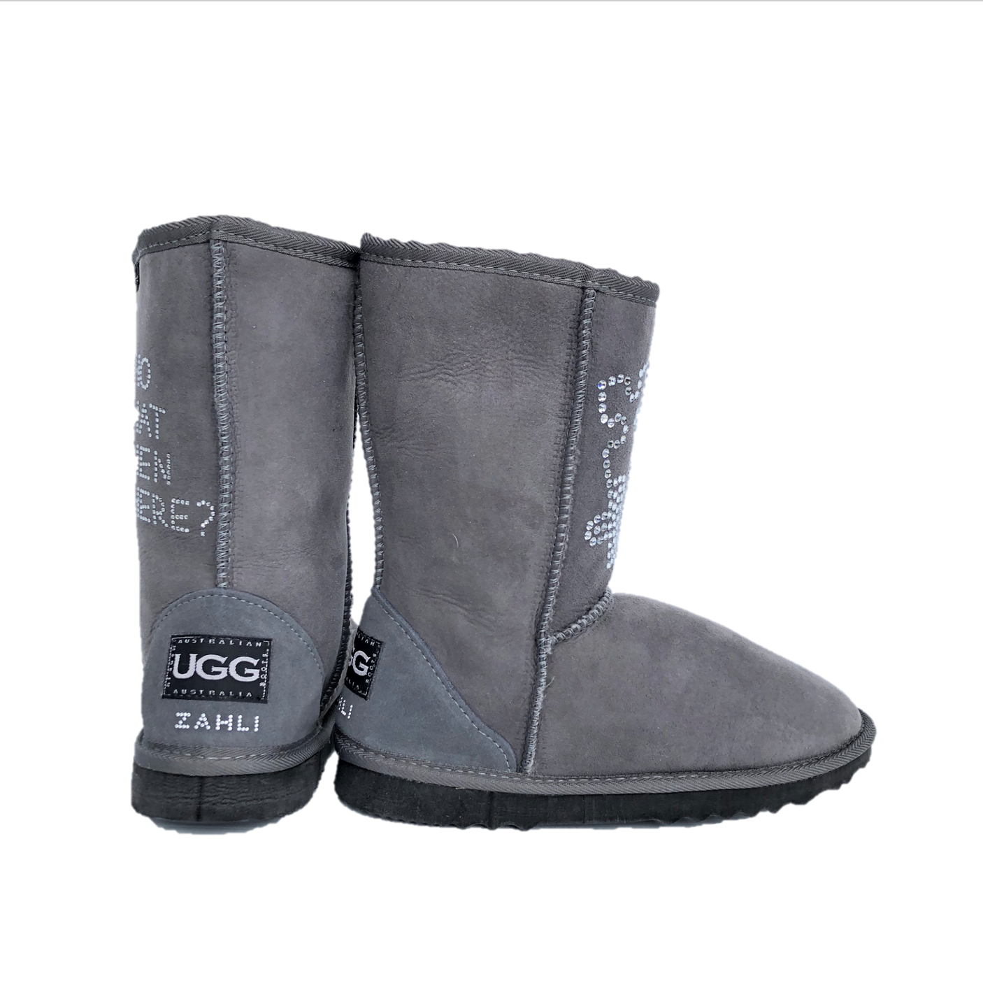 CLEARANCE SHORT DELUXE BOOTS GREY (with Swarovski design) - AU WOMEN'S 5 | MEN'S 4