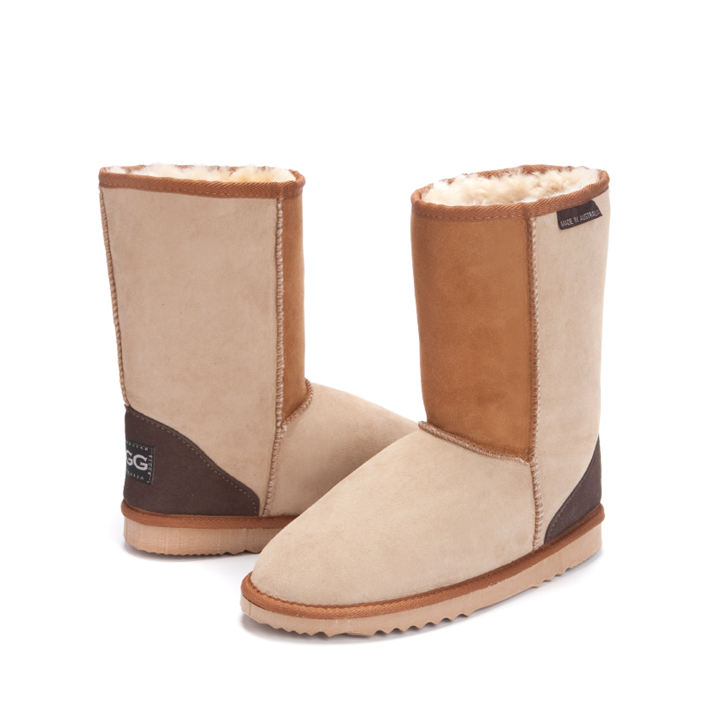 Harmony Boots - Uggs in Earth Patch colours - browns, Australian Made
