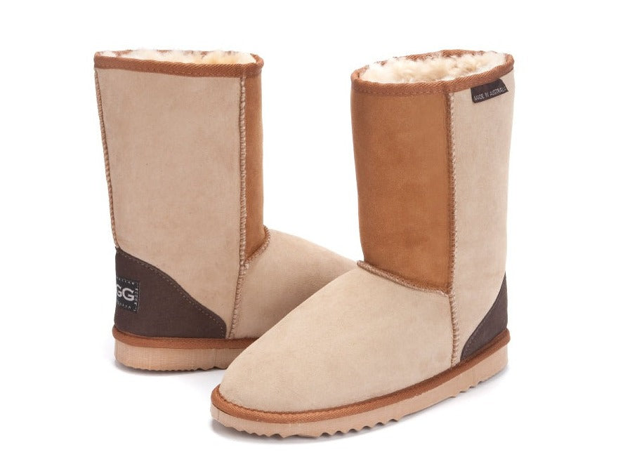 Kids' harmony earth boots - patches in sand, chestnut and chocolate colours