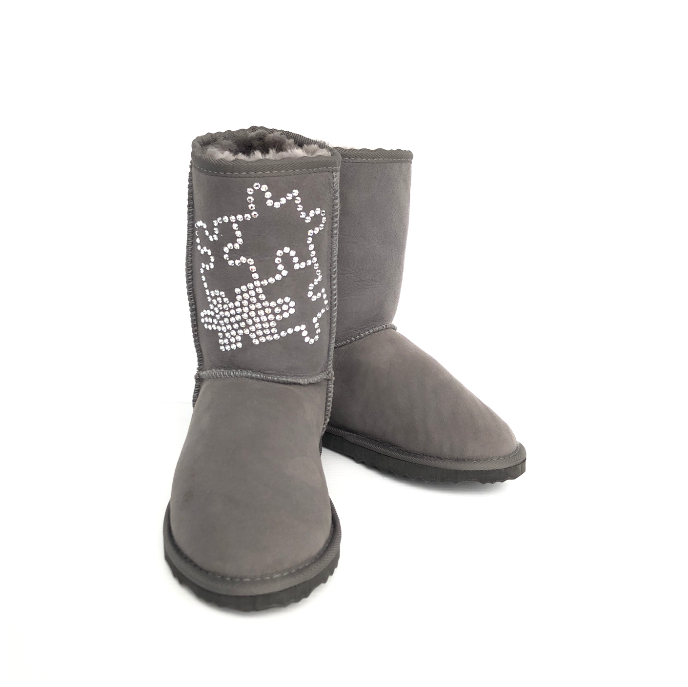 CLEARANCE SHORT DELUXE BOOTS GREY (with Swarovski design) - AU WOMEN'S 5 | MEN'S 4