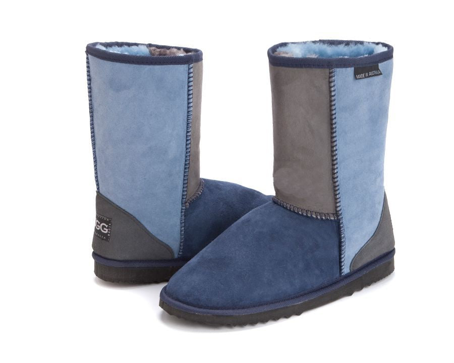 Harmony boots coal patch - kids Ugg Boots with patches in Navy blue, denim blue and grey.