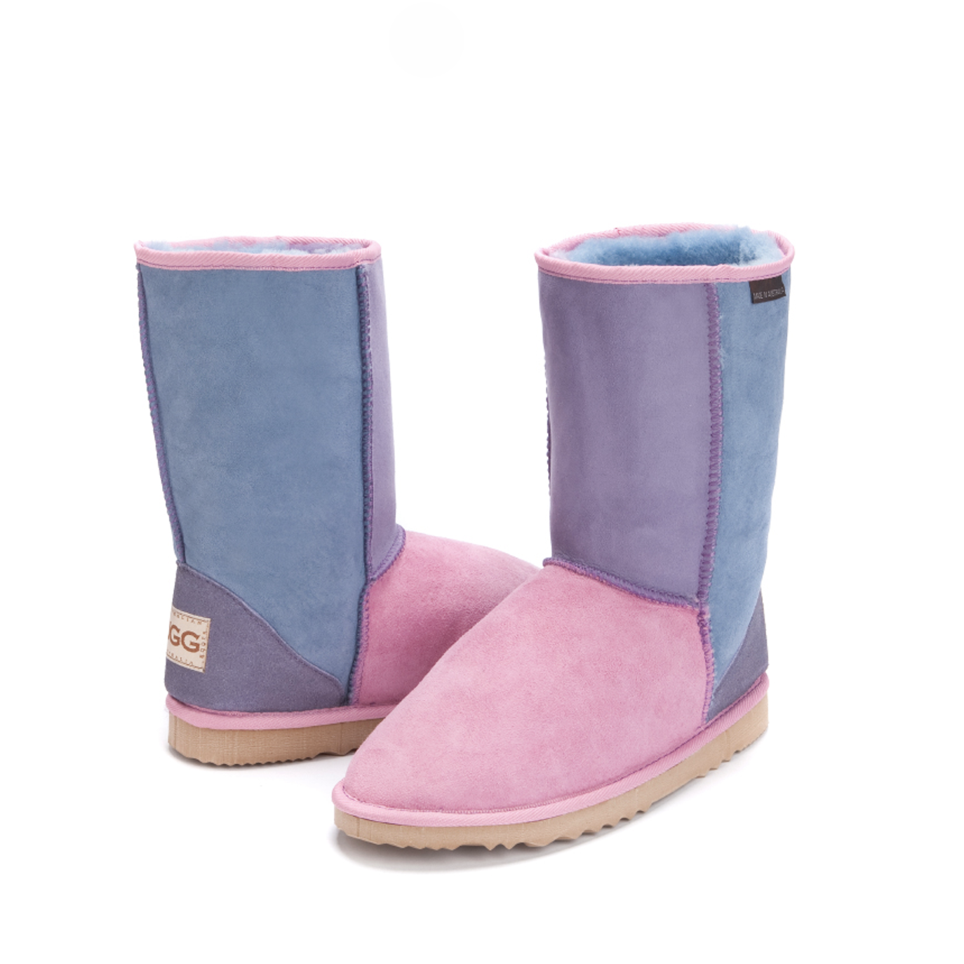 Kid's Harmony Boots in Rainbow patch, boots with sections in pink, lilac and denim blue