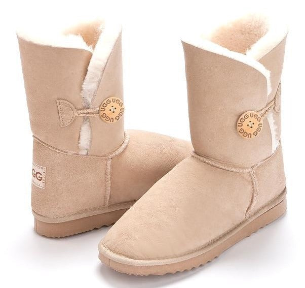 Sand coloured Bella Button Boots short boots with circle button