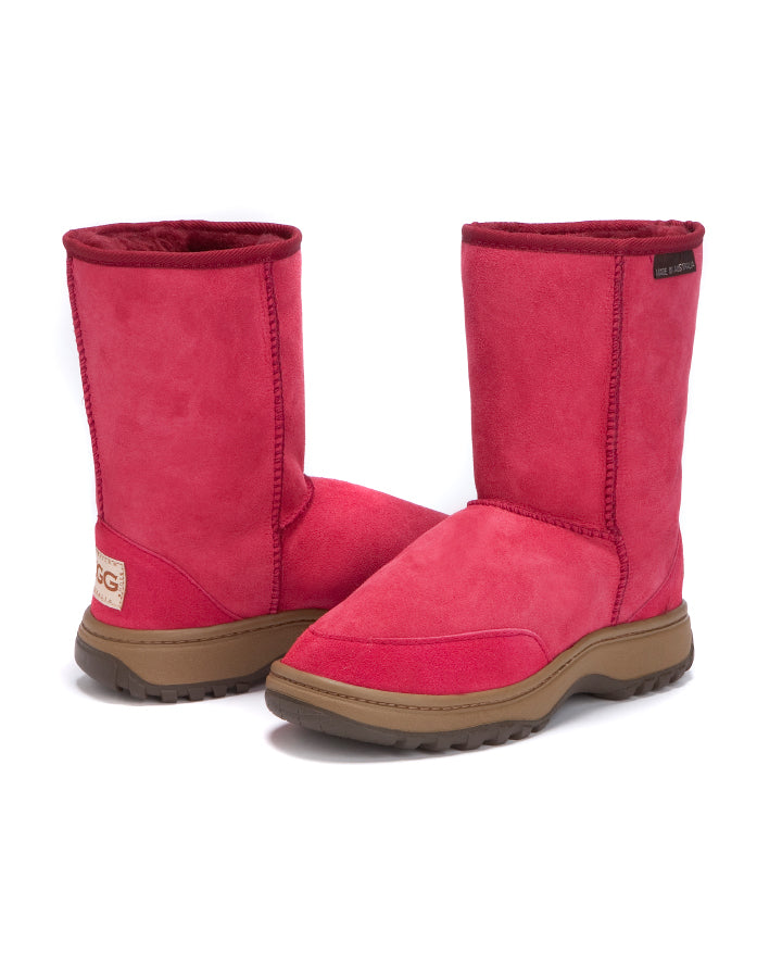 Burgundy outdoor short ugg boots - durable sole